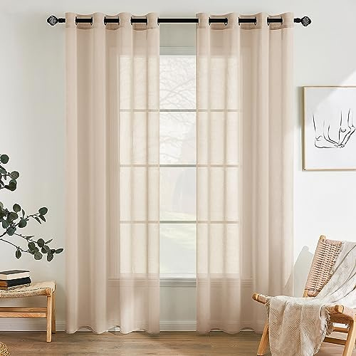 EMEMA 2 Pannelli Tende Trasparenti in Voile Con Occhielli Morbidi Finestre per Camera da Letto e per Salotto Eleganti Soggiorno 140x260cm Cachi Chiaro