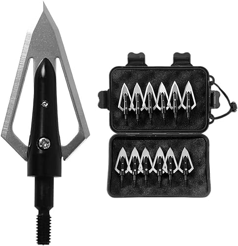 biubiusot 12er Pfeilspitzen 100 Körnern Jagdspitzen Armbrust Erwachsene Jagd Pfeile für Bogenschießen Carbonpfeile Glasfaserpfeil Compoundbogen Bogen mit Aufbewahrungsbox (D)