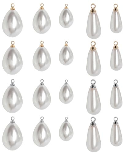 FDCGAS kettenanhänger silber - 20 Stück perlen anhänger, Perlenanhänger in Tropfenform, rund, künstliche Perlen, Charm, Wassertropfen, Perlen, baumeln für Schmuckherstellung,Ohrring,Halskette