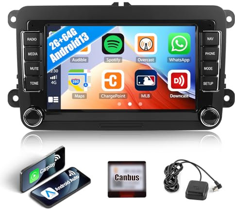 CAMECHO 2G+64G Android 13 Car Stereo for VW Polo Passat Scirocco Skoda Octavia Fabia Seat Wireless Carplay Android Auto 7-inch Touchscreen Car Radio GPS WiFi Bluetooth FM RDS Mirror Link