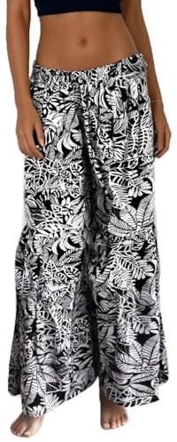 creazioni unique Pantaloni Harem Donna Comodi con Elastico in Vita - Pantaloni da Yoga Etnici Donna Larghi 100% Rayon (Fantasia Nero)