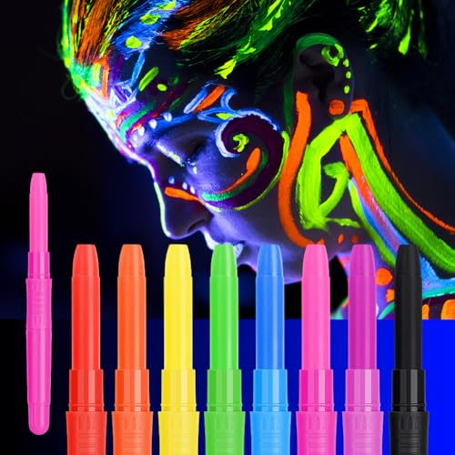 URAQT Schminkstifte für Kinder, 8 Farben UV Gesichtsfarbe Kinderschminke Set Mädchen, Abwaschbare Kinderschminke, für Geburtstagsfeie/Halloween/Weihnachten/Fasching, Sicher und Ungiftig