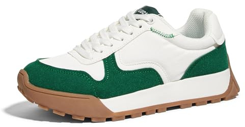 LUCKY STEP Scarpe da Ginnastica Donna con Plateau in Tela - Sneakers Casual con Lacci, Stile retrò per Tennis, Camminata, Corsa e Moda (Bianco/Verde, 8.5US-39EU-6UK)
