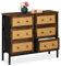 Relaxdays Kommode, 6 Schubladen, Rattan-Optik, Flur, Schlafzimmer, HBT: 83x100x32 cm, Sideboard, Metall, braun/schwarz