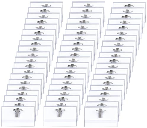 Lot de 60 badges nominatifs pour vêtements - En plastique - 90 x 56 mm - Avec clip et épingle - Pour l'école, l'entreprise, les conférences, les événements - Transparent