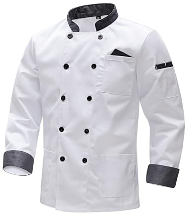MeiLayM Chef Jacket Mens Professional Chef Jacket Long Sleeve Chef Uniform for Men Women Food Service Chefs Jacket with Buttons