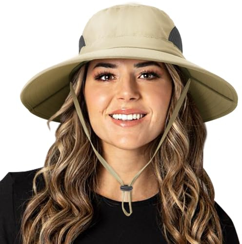 DRESHOW Sombrero de Sol Mujer de Ala Ancha al Aire Libre de Protección UV Sombreros de Verano Plegable de Malla de Pesca de Playa Cubo Gorra