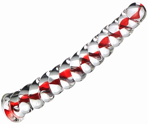 Sweetheart Swirl Glass Dildo & Anal Plug - 7.5 Inch Crystal Adult Sex Toy for G-Spot & Anal Trainer, Vibrant Red Design, Temperature Play, Safe Borosilicate Glass, Suitable for Men & Women