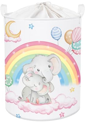 HUUMONSS Rainbow Animals Baby Laundry Hamper Collapsible Clothes Kids Storage Basket Large Girls Gift Toy Box Bin for Bedroom, Elephant, 63L