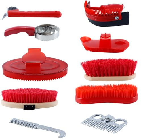 Gorise Set da 10 pezzi per la toelettatura del cavallo, spazzola, pettine, strumenti per la cura della criniera, della coda e degli zoccoli.