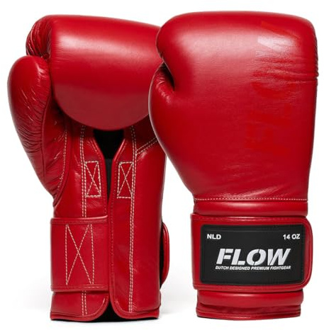 Flow Challenge Gants de Boxe en Cuir Véritable – Coupe Tight-Fit Ajustée pour Un Contrôle Précis – Sparring, Sac de Frappe, Muay Thai, Kickboxing & MMA – Homme et Femme - Rouge - 12oz