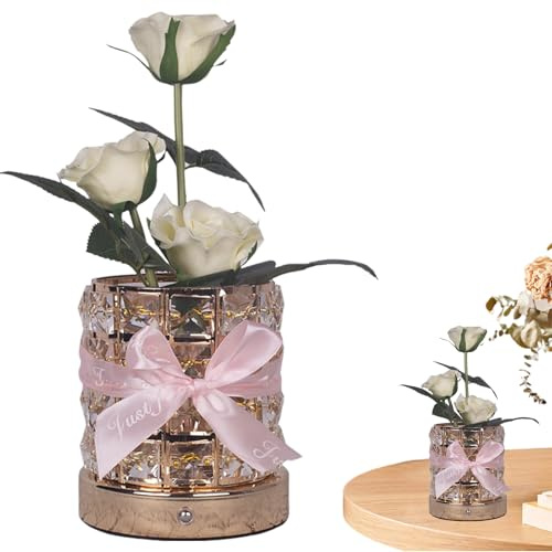 Generico Luce A Forma Di Rosa | Lampada da Tavolo,Decori Camera da Letto Soggiorno Tavolino Regalo Completo Romantico 3 Colori Dimmerabile