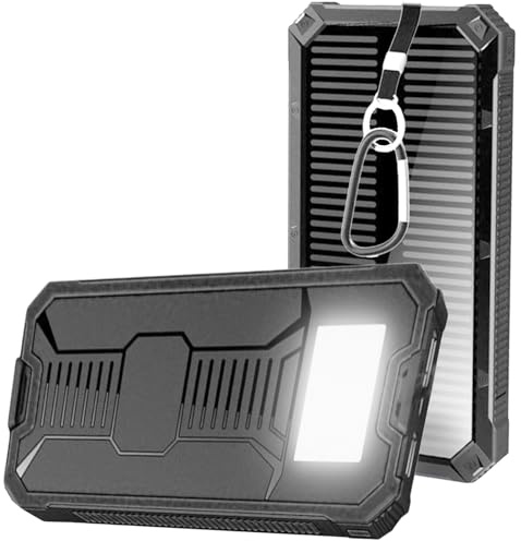 Powerbank Solare da 20000 mAh,Power Bank Solare Porta USB-C per Ricarica Rapida con 3 Uscite,per Smartphone,Tablet,Campeggio,ecc(Nero)