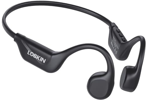 LOBKIN Casque Conduction Osseuse, Étanche IPX5 Écouteurs à Conduction Osseuse Oreille Ouverte Bluetooth 5.4, Casque Osseux sans Fil pour Fitness Cyclisme Course à Pied, 10 Heures d'Autonomie