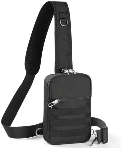 BROADREAM Sac à Bandoulière antivol - Tactique Sac de poitrine - Étanche sacoche homme - Petit sac à main avec fermeture éclair et blocage RFID