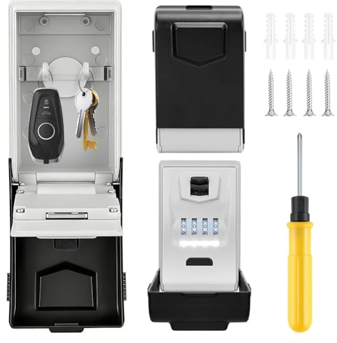 Caja fuerte para llaves con código numérico, grande de 4 dígitos con código iluminado, resistente al agua, caja fuerte para llaves inoxidable, caja fuerte para el hogar, oficina, escuela, garaje y más