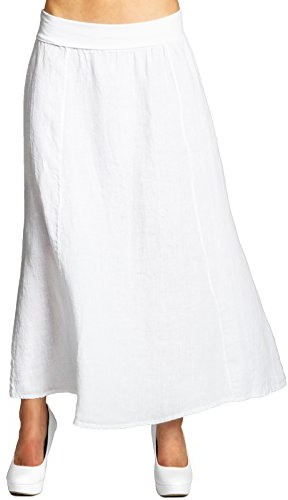 Caspar RO019 Damen Langer Maxi Sommer Leinenrock, Farbe:Weiss, Größe:M - DE38 UK10 IT42 ES40 US8