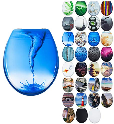 Grafner MDF WC Sitz mit Absenkautomatik viele schöne Motive zur Auswahl - stabile Qualität - einfache Montage WC Deckel Klobrille Softclose (Blue Whirl)