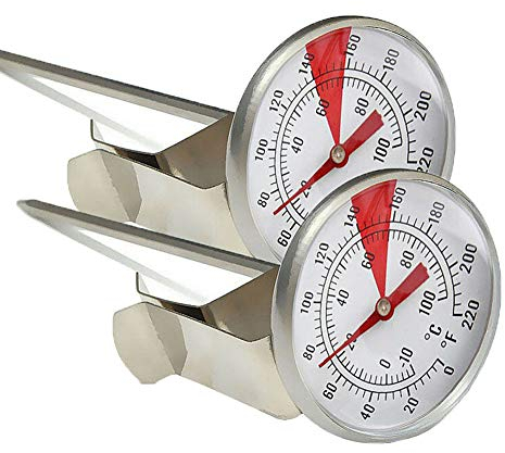 INRIGOROUS Lot de 2 thermomètres à lait en acier inoxydable avec clips et sonde pour café, confiture et moussage liquide