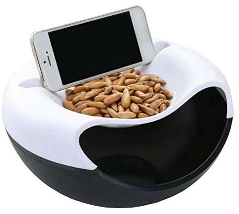 Lespar Bol à collation Bol de Service, Bol à Double Bol à collation, Bol à Noix, Organisateur de collations de récipient à Noix de Graine de Melon avec Support de téléphone Portable