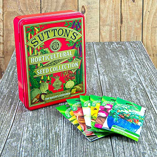 Suttons 1806 Heritage Red Seed Storage Tin Plus Vegetable Lovers' Seed Collection x 8 Seed Packets