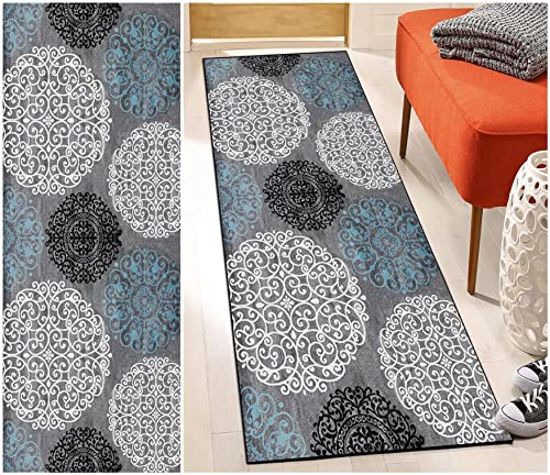 DTUQYX Teppich Läufer Flur Küche rutschfest 60 x 250CM, Polyester Waschbar und Dauerhaft, Schlafzimmer Muster Carpet, für Wohnzimmer Büro Esszimmer, Anpassbar Teppichläufer Meterware