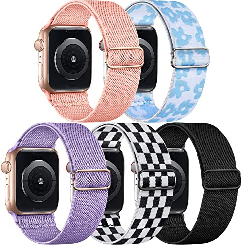 Cangroo 5-pack töjbart nylonband kompatibelt med Apple Watch-band 40 mm 41 mm 42 mm 44 mm 45 mm 49 mm 38 mm för kvinnor män, elastiska ögla band för iWatch SE2 SE, Ultra 2 1, serie 9 8 7 6 5 4 3 2 1
