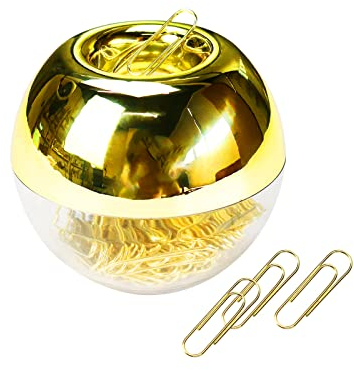 Magnetischer goldfarbener Büroklammern-Halter, 2,5 cm, moderner Schreibtisch-Organizer, Schreibwaren-Zubehör für Zuhause, Büro und Schule, 100 Stück, 28 mm Büroklammern