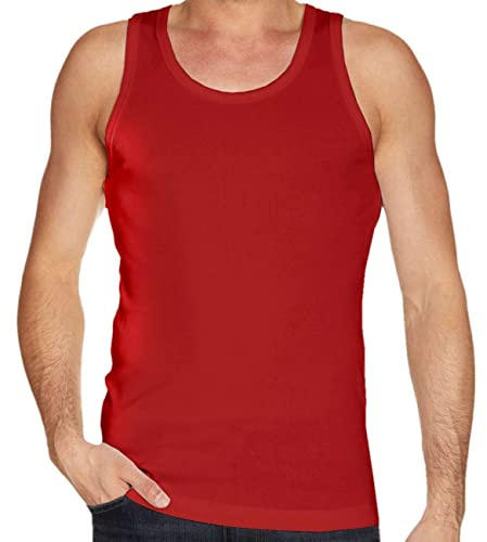 CHAAL® 1 Men's Cotton Vests Tank Tops Sleeveless Plain Undershirts Breathable Slim Fit Summer Tops Vests Athletic wear Easy Fit Comfortable Men Bodybuilding Shirts RED, M
