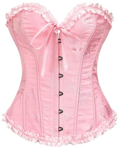 SZIVYSHI Powder Pink Corset Top for Women - Overbust Lace Up Waist Cincher Bustier Lingerie - Corsett - Size S