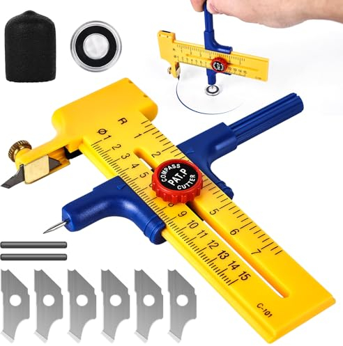 Coupe-papier circulaire, coupe circulaire pour cercles de 1 à 30 cm, coupe-boussole avec 6 lames, coupe circulaire pour couper le papier carton cuir, coupe ronde en plastique