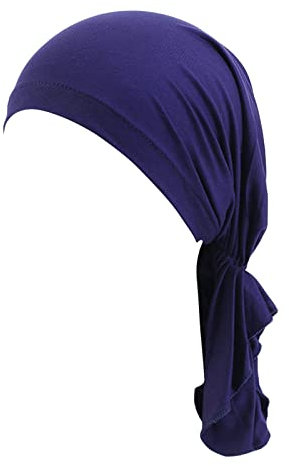 Damen Mütze Bambus Chemo Kopftuch für Frauen Baumwolle Indien Muslim Stretch Turban Hut mit Haarausfall - Kopfbedeckung Turban in Versiegelter Verpackung (Navy, One Size)