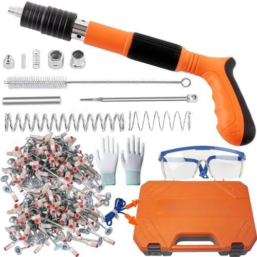 DURDUR Manuelle Nagelpistole mit 200 runden Nägeln,5 Gänge Nail Tool Nagelpistole,Tragbare Nail Gun Einstellbare Schalldämpfer Stahl Nagel Pistole Pistole für Zementwand Haushalt