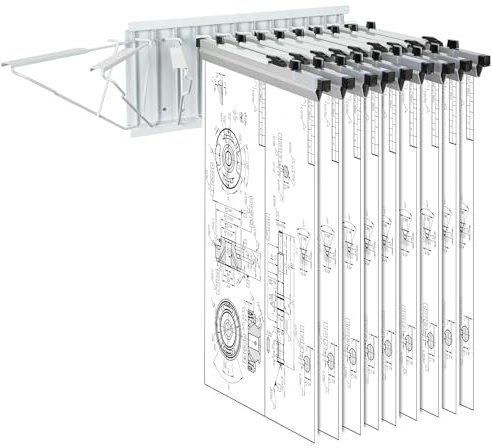 VEVOR Wandmontage-Lagerregal für Blaupausen, bietet Platz für bis zu 1200 Blaupausen, hängender Blaupausenhalter mit 12 Schwenkhalterungen, für 24, 30, 36 oder 42 Zoll Klemmen, 109 kg