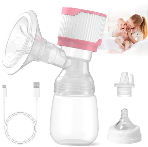 Bwaliffury Milchpumpe, Elektrische Milchpump Wiederaufladbare Brustpumpe, Tragbare Brustpumpe, Geräuscharme Breast Pump, 3 Modi und 15 Saugstufen, LCD-Display, USB Wiederaufladbare, BPA-frei (Pink)