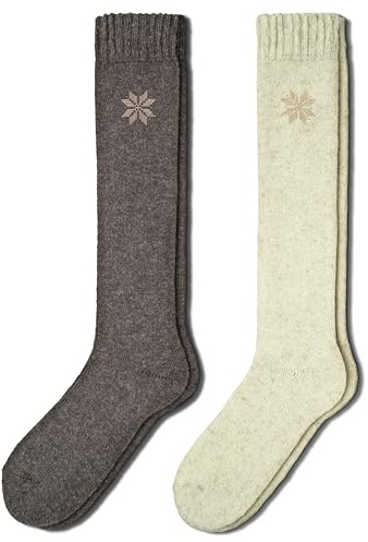 NORDIC Socks 2 Paires, 70% Laine Mérinos Premium, Chaussettes Montantes Thermiques pour Hommes et Femmes, Chaussettes d’Hiver (FR/ES, Numérique, 43, 46, Taille normale, Taille normale, Earth)