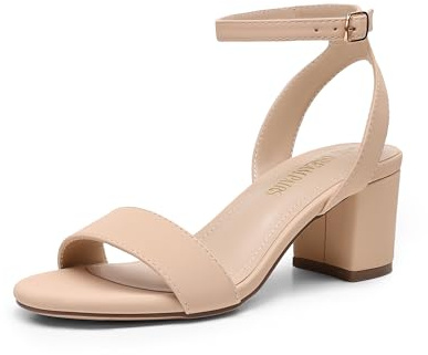 DREAM PAIRS Women's Open Toe Ankle Strap Low Block Chunky Heels Sandals Party Dress Pumps Shoes,Size 8.5,Nude/Nubuck,CARNIVAL