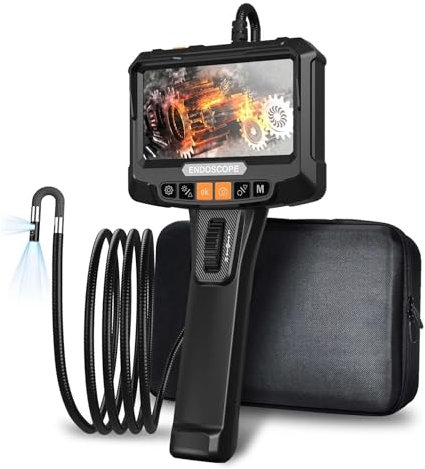 Uiivzey Endoskopkamera mit 360° Drehbare Dual Lens Inspektionskamera, 1080P HD Endoskop mit 5 Zoll IPS Bildschirm Rohrkamera, IP67 Wasserdicht Kanalkamera mit Licht, 2M Teleskopkamera, 64 GB RAM