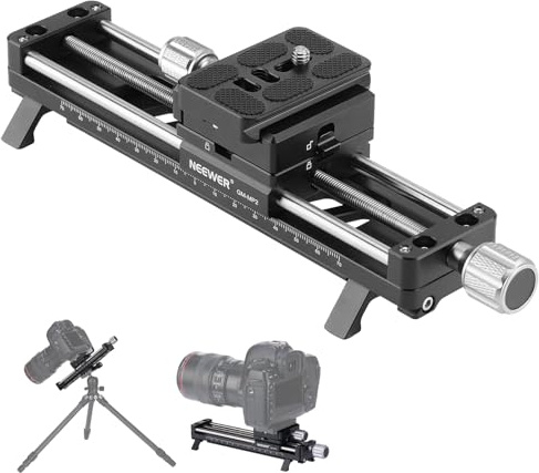 NEEWER 140mm Macro Focusing Rail Slider with 360° Rotation, 4 Directional Locking, Retractable Feet, Acra Type QR Plate, 1/4 & 3/8 Screw for Camera Macro Photography Close Up Shooting, GM-MP2