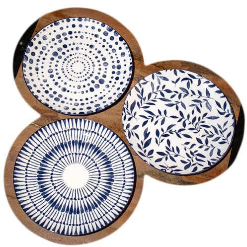 Darthome Set of 6 Mediterranean Side Plates 21x21cm Blue & White Patterned Kitchen Tableware