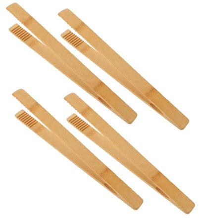 Cabilock 4piezas Pinzas De Bambú Antideslizantes Para Té Tazas y Alimentos Herramientas Para Servir Resistentes Al Calor Para