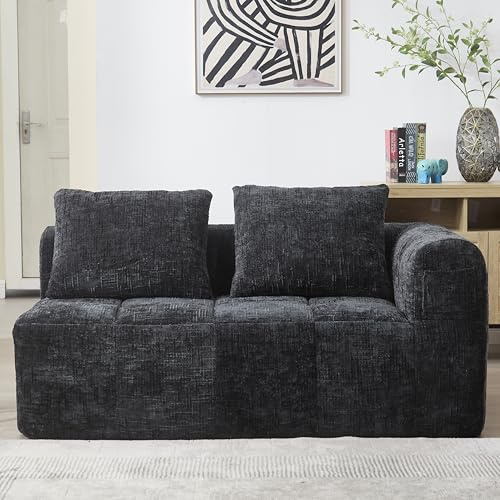 Zepneiy Canapé pour 2 personnes, rembourré, fauteuil lounge avec coussin et poches latérales pour télécommande et téléphone portable, meuble de salon, canapé-lit, pour salon, villa, noir