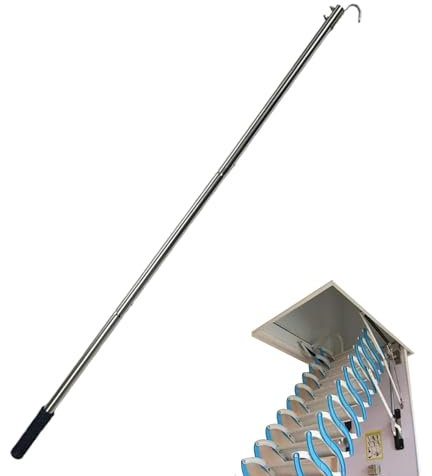 Gancho para escalera de ático, cabezal giratorio de 360° resistente con poste extensible, herramienta multifuncional para puertas de garaje, almacenamiento en el hogar y acceso al ático con agarre