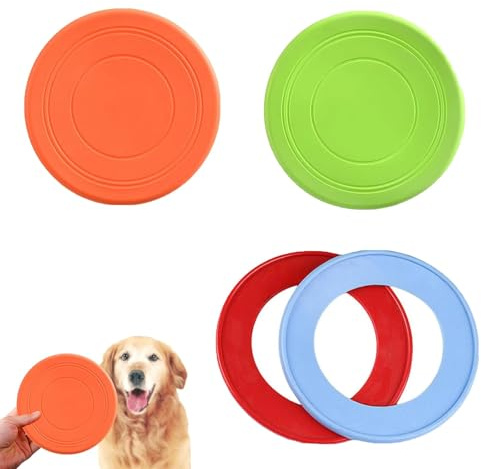Dog Frisbee, 4 PCS Frisbee Dog Toy, Indestructible Dog Frisbee for Training and Outdoor Play, Durable Disc Set for Beach and Exercise, Intimate Time with Pets, Orange, Green, Red, Blue