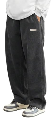 Oanviso Homme Cargo Pantalon en Velours Côtelé Hiver Chaud Y2K Hip Hop Baggy Pants Larges Jambes Elastique Pantalons Lâche Fit Pant Mode Streetwear A Gris Foncé 3XL