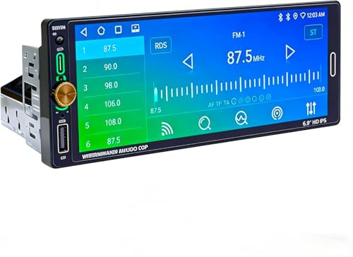 Android 15 single Din Car Stereo 2+64G with carplay Android Auto Universal Head Unit, 6.9In IPS Touch Screen Car Radio with Backup Camera Mirror Link Bluetooth Handsfree FM/RDS EQ USB SWC+ Type-C