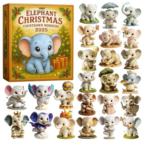 Nedräkning till julkalender – 2D akrylprydnad | 24 dagar elefant engagerande säsongsbetonad rituell julprydnad för högtid fest vinter vägg fönster säsongsvisning