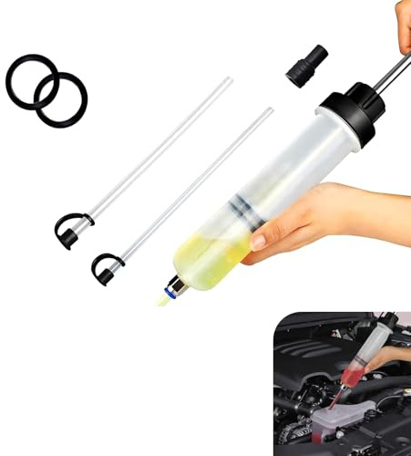 Fiknonk 1 PC Car Power Steering Fluid Extractor, 200cc Manual Fluid Pump with Hoses, Universal Transmission Fluid Pump for Most Cars (Transparent)