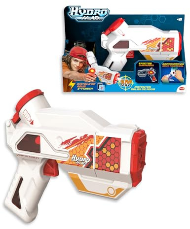 Bizak Hydro Mad Mini Blaster ad acqua elettrica, bianca e rossa compatta con luce LED, portata fino a 5 m e batteria ricaricabile, giocattolo acquatico potente, per bambini dagli 8 anni (62001153-2)