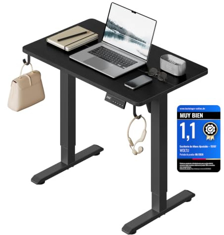 WOLTU Scrivania Elettrica Regolabile in Altezza 72-118 cm, Nero, 80x48 cm | con 3 Memorie e 2 Ganci – Silenziosa, Capacità di Carico 80 kg – per Ufficio, Casa, Gaming e Studio